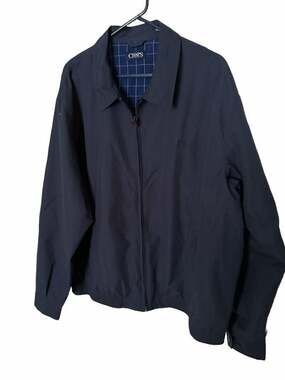 Chaps Men's Navy Blue Full Zip Harrington Jacket with Blue Plaid Lining XXL